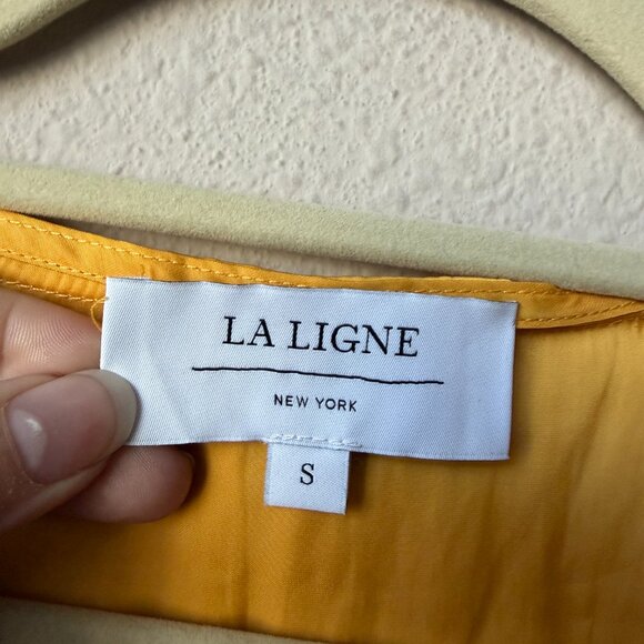 La Ligne Pintucked Ruffled Satin Midi Dress in Marigold Size S - Picture 4 of 6